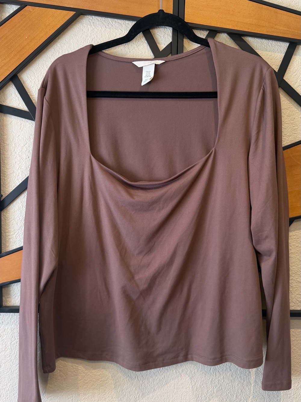 H&M Long Sleeve Draped Neck Top in Mauve Brown